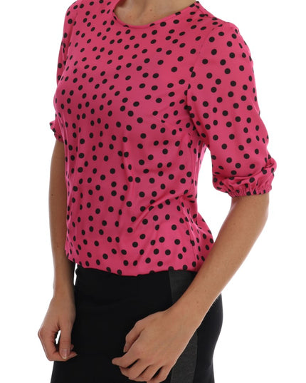 Dolce & Gabbana Pink Polka Dotted Silk Blouse