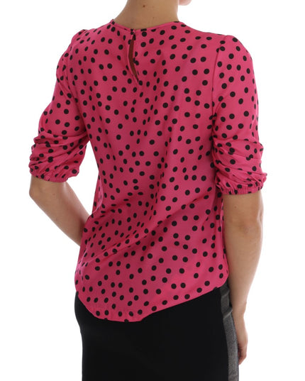 Dolce & Gabbana Pink Polka Dotted Silk Blouse