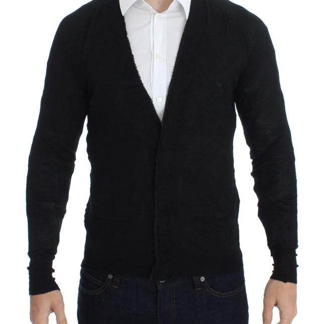 Costume National Black Fine Wool Button Cardigan