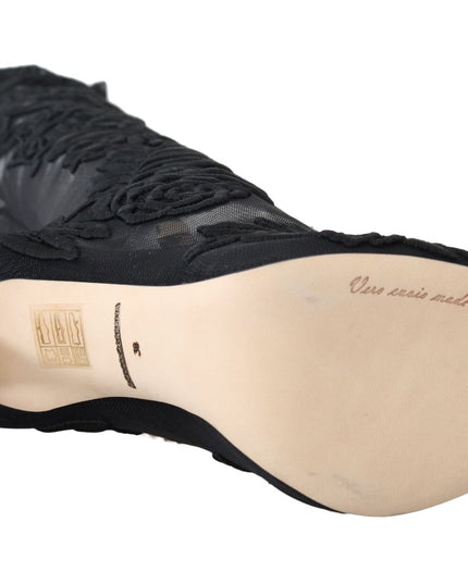 Dolce & Gabbana Black Floral Embroidered Socks Boots