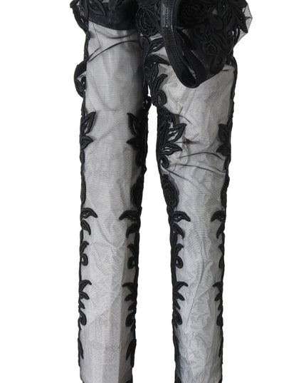 Dolce & Gabbana Black Floral Embroidered Socks Boots