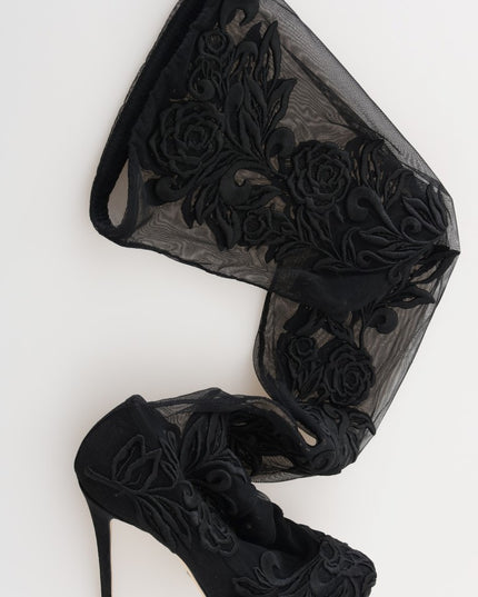 Dolce & Gabbana Black Floral Embroidered Socks Boots