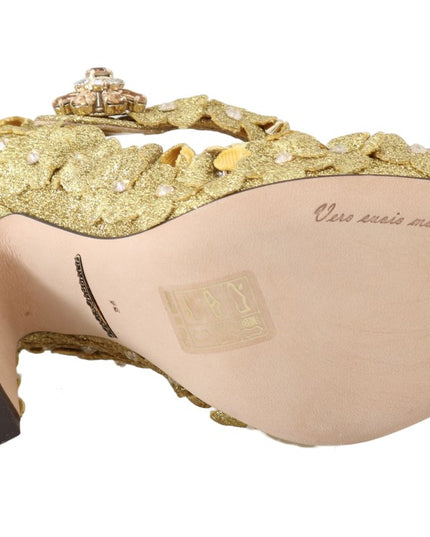 Dolce & Gabbana Gold Floral Crystal Mary Janes Pumps