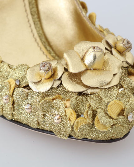 Dolce & Gabbana Gold Floral Crystal Mary Janes Pumps