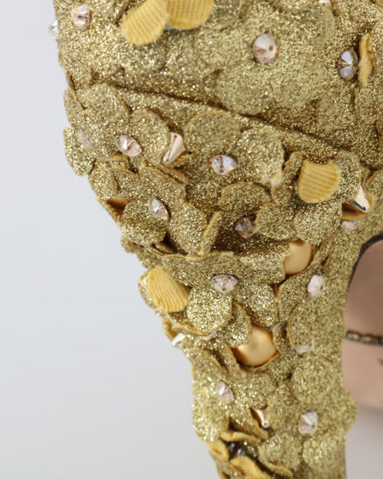 Dolce & Gabbana Gold Floral Crystal Mary Janes Pumps