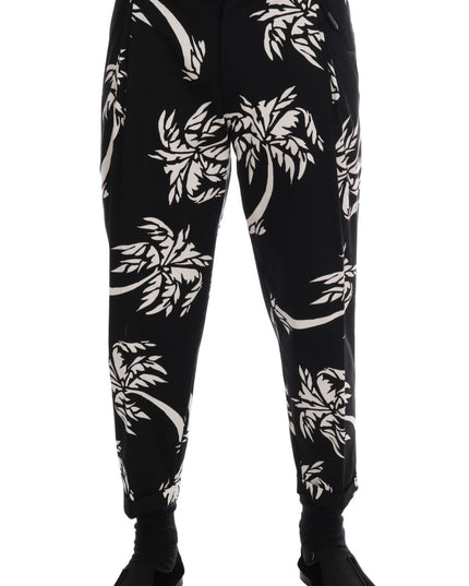 Dolce & Gabbana Black Tree Cotton Stretch Pants