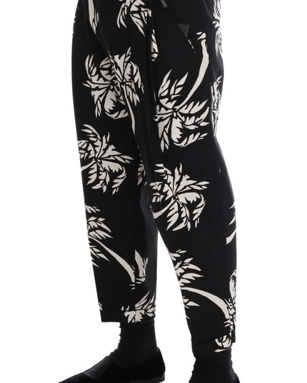 Dolce & Gabbana Black Tree Cotton Stretch Pants