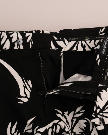 Dolce & Gabbana Black Tree Cotton Stretch Pants