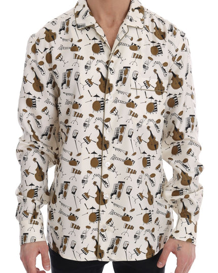Dolce & Gabbana White Silk JAZZ Motive Print Shirt