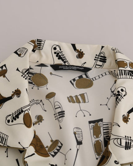 Dolce & Gabbana White Silk JAZZ Motive Print Shirt
