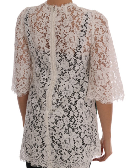 Dolce & Gabbana White Crystal Embellished Lace Blouse