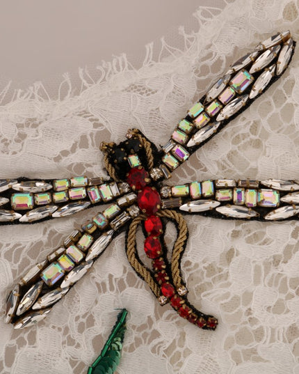 Dolce & Gabbana White Crystal Embellished Lace Blouse