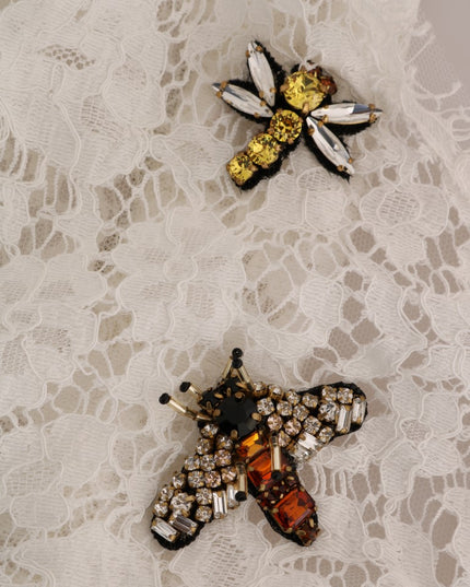 Dolce & Gabbana White Crystal Embellished Lace Blouse