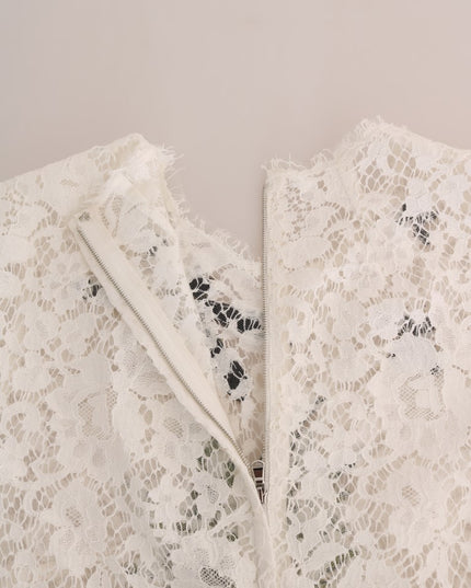 Dolce & Gabbana White Crystal Embellished Lace Blouse