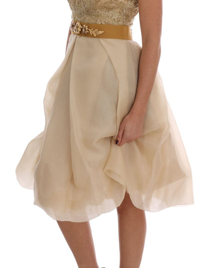 Dolce & Gabbana Gold Silk Crystal Embellished Dress