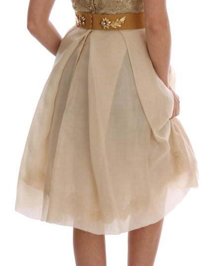 Dolce & Gabbana Gold Silk Crystal Embellished Dress