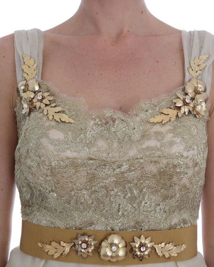 Dolce & Gabbana Gold Silk Crystal Embellished Dress