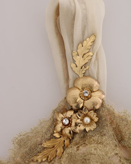 Dolce & Gabbana Gold Silk Crystal Embellished Dress