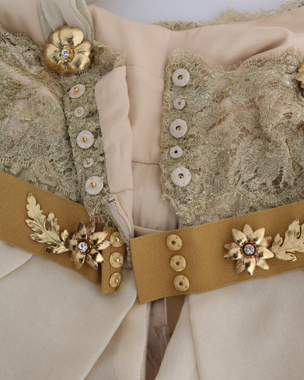 Dolce & Gabbana Gold Silk Crystal Embellished Dress