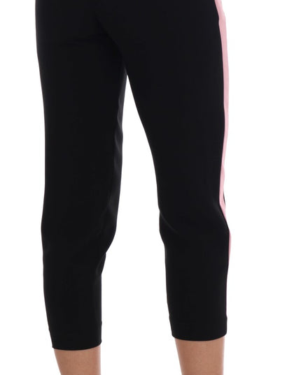 Dolce & Gabbana Black Stretch Pink Stripes Capri Pants