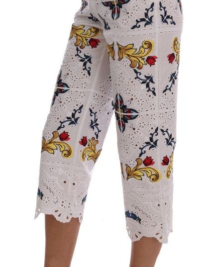 Dolce & Gabbana Mulicolor Majolica Cutout Capri Pants