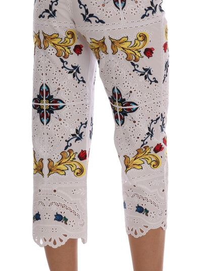 Dolce & Gabbana Mulicolor Majolica Cutout Capri Pants