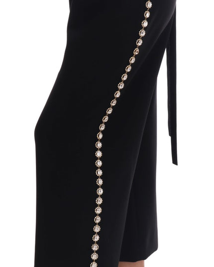 Dolce & Gabbana Black Wool Stretch Crystal Pants