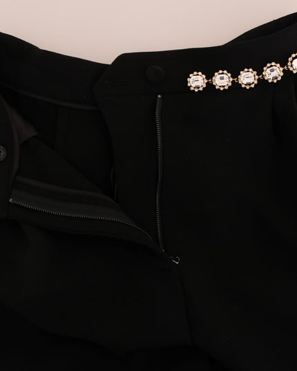 Dolce & Gabbana Black Wool Stretch Crystal Pants