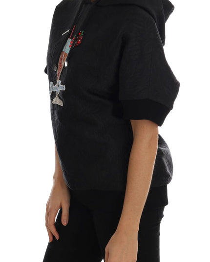 Dolce & Gabbana Black Fairy Tale Crystal Hooded Sweater