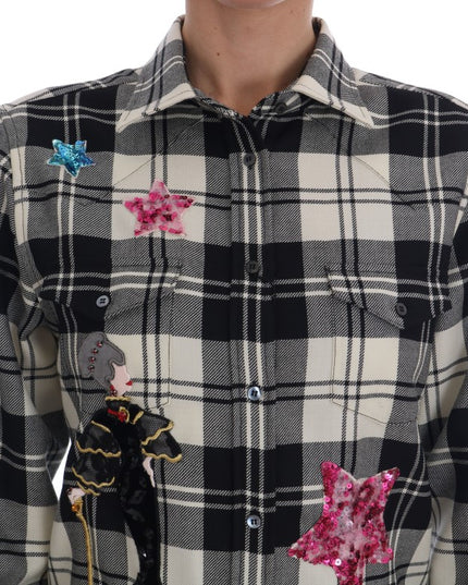 Dolce & Gabbana Black White Fairy Tale Crystal Shirt