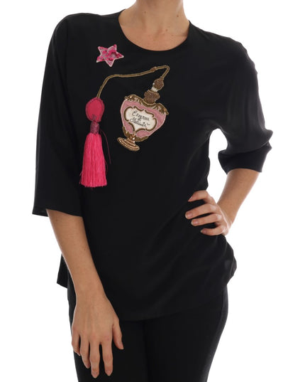 Dolce & Gabbana Black Silk Fairy Tale Top Crystal Blouse