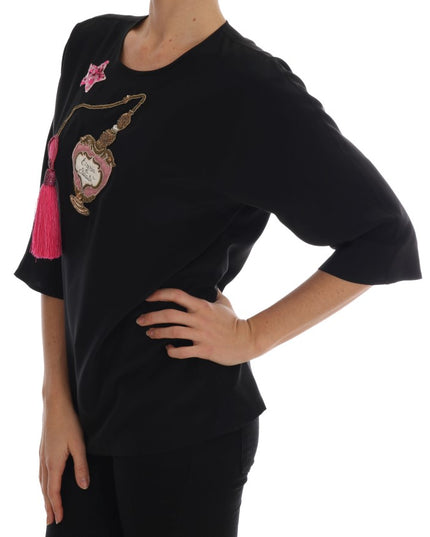 Dolce & Gabbana Black Silk Fairy Tale Top Crystal Blouse