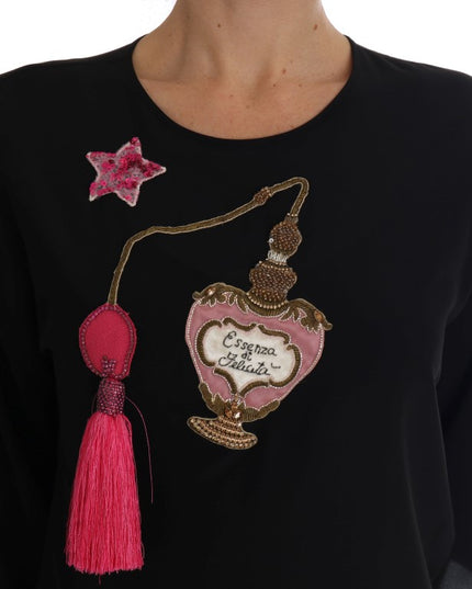 Dolce & Gabbana Black Silk Fairy Tale Top Crystal Blouse