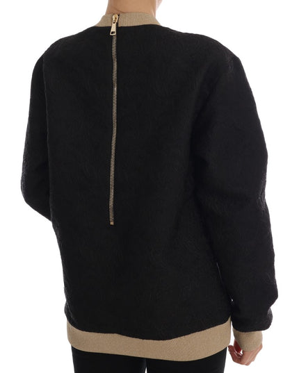 Dolce & Gabbana Black Fairy Tale Brocade Zipper Sweater