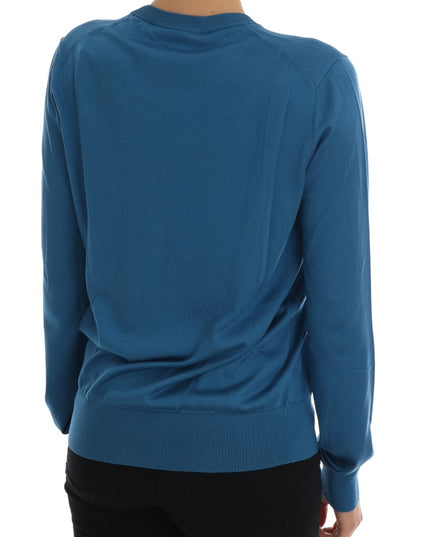 Dolce & Gabbana Blue Silk Love is Pullover Sweater