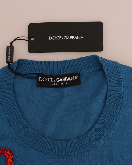 Dolce & Gabbana Blue Silk Love is Pullover Sweater