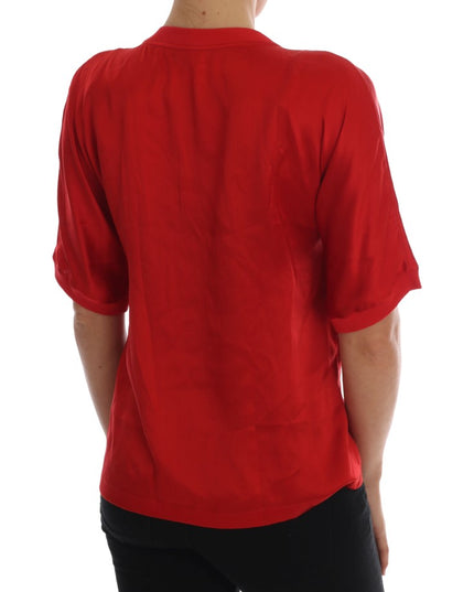 Dolce & Gabbana Red Silk Orange Vase Crystal Top