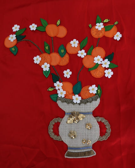 Dolce & Gabbana Red Silk Orange Vase Crystal Top