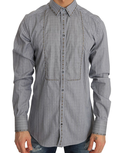 Dolce & Gabbana Gray Check GOLD Cotton Slim Fit Shirt