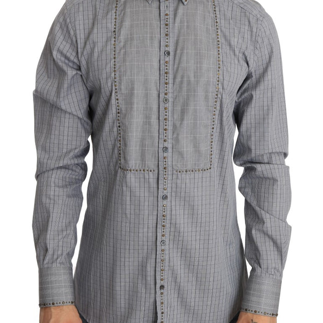 Dolce & Gabbana Gray Check GOLD Cotton Slim Fit Shirt