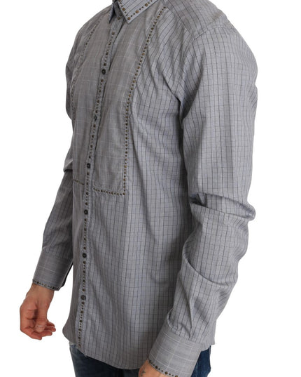 Dolce & Gabbana Gray Check GOLD Cotton Slim Fit Shirt