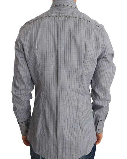 Dolce & Gabbana Gray Check GOLD Cotton Slim Fit Shirt