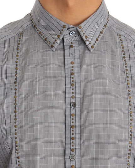 Dolce & Gabbana Gray Check GOLD Cotton Slim Fit Shirt