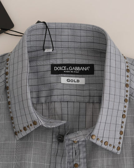 Dolce & Gabbana Gray Check GOLD Cotton Slim Fit Shirt