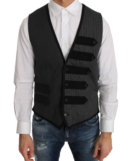 Dolce & Gabbana Gray Wool Patterned Slim Vest