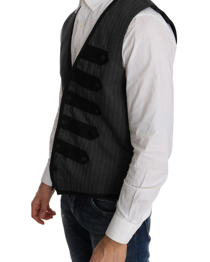 Dolce & Gabbana Gray Wool Patterned Slim Vest
