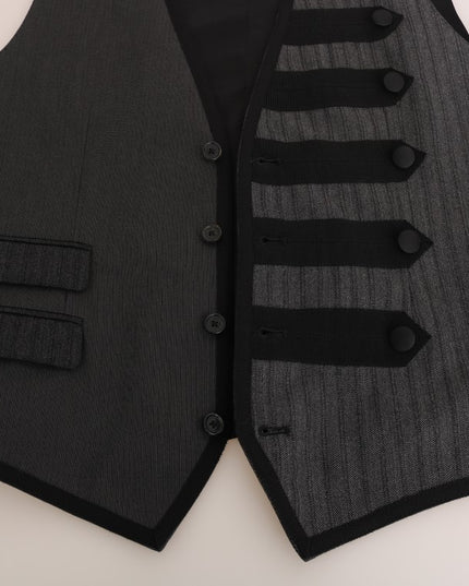 Dolce & Gabbana Gray Wool Patterned Slim Vest