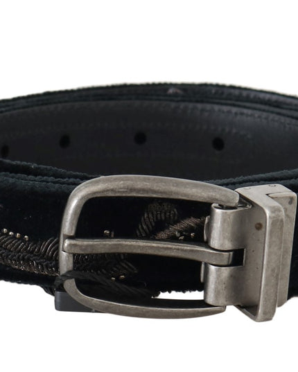 Dolce & Gabbana Black Cotton Royal Bee Embroidery Belt