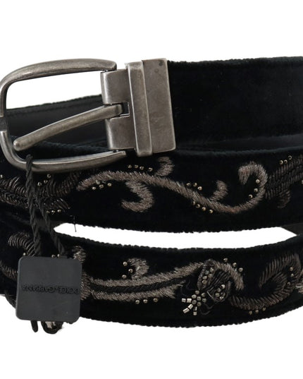 Dolce & Gabbana Black Cotton Royal Bee Embroidery Belt
