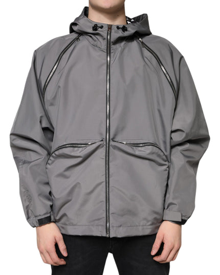 Dolce & Gabbana Gray Polyester Hooded Men Full Zip Jacket